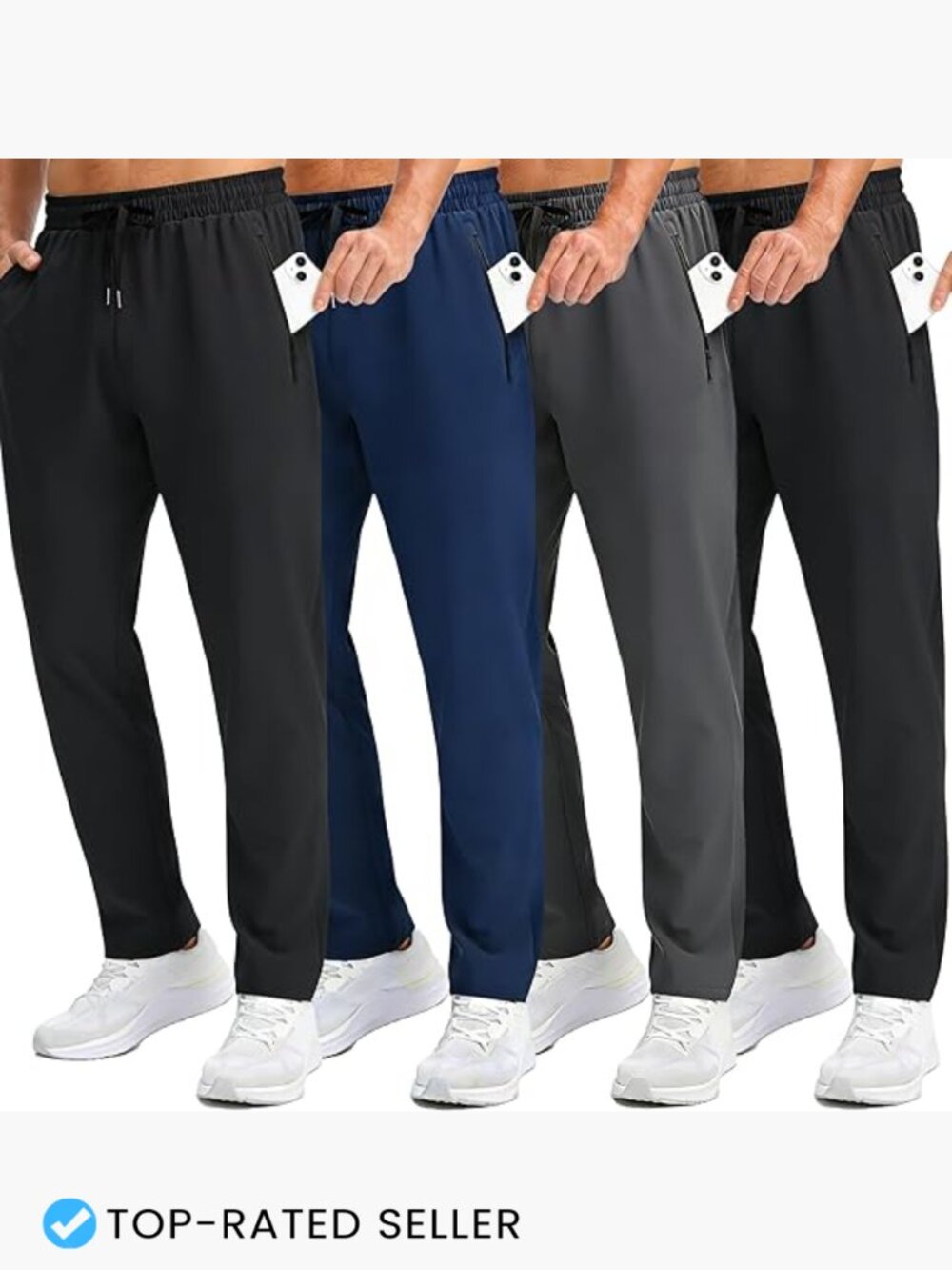Men's Athletic Drawstring Pants - Black, Navy, Gray